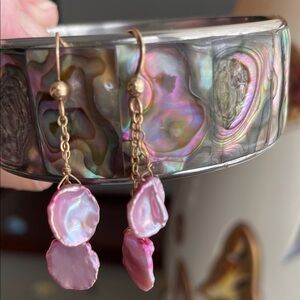 Abalone Shell Cuff Bracelet and Pink Baroque Drop Earring Set.